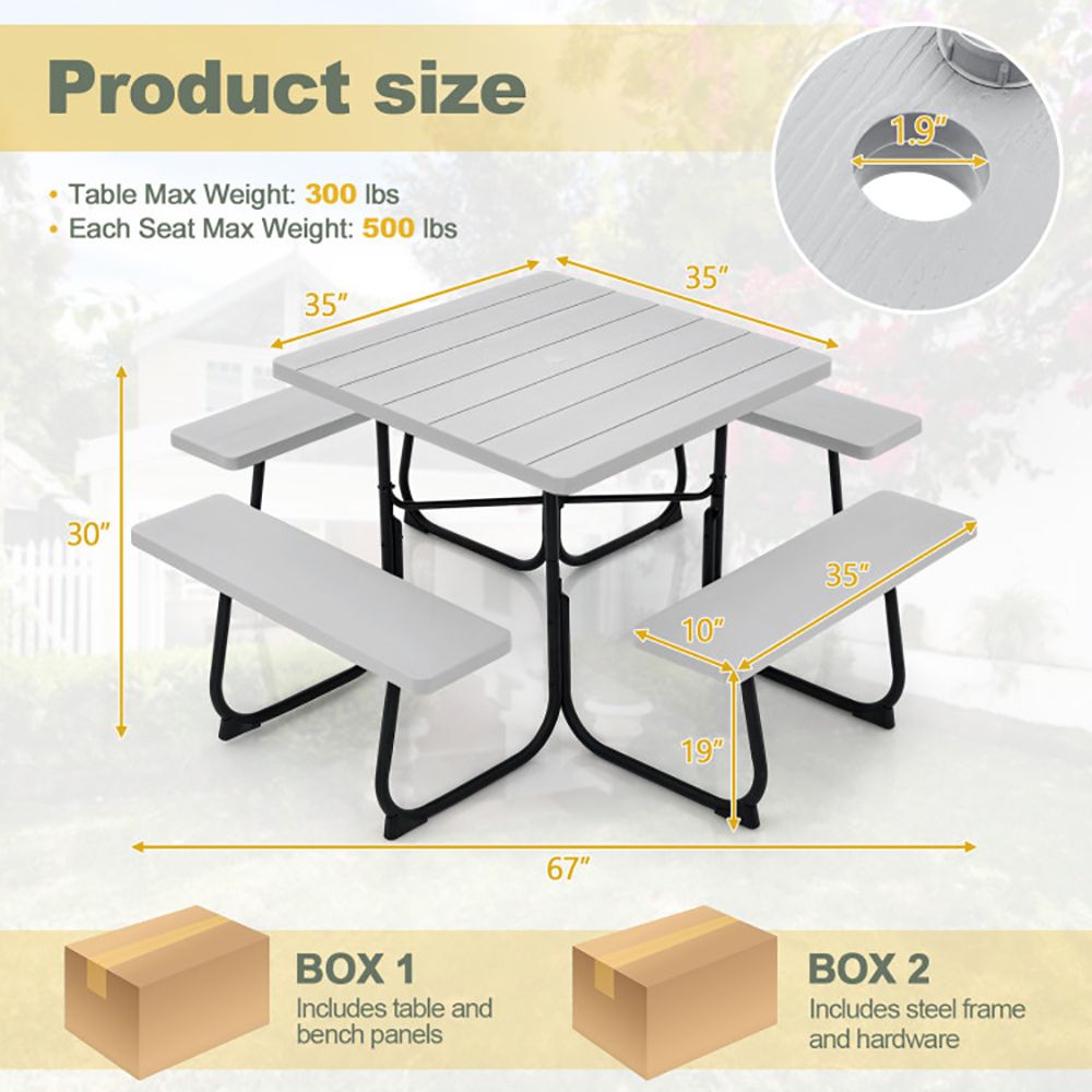 Outdoor Picnic Table with 4 Benches and Umbrella Hole - Renee Lane Company