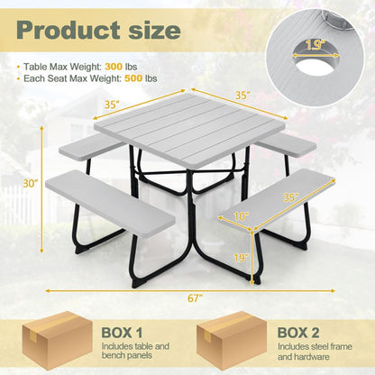 Outdoor Picnic Table with 4 Benches and Umbrella Hole - Renee Lane Company