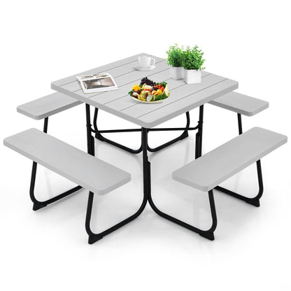 Outdoor Picnic Table with 4 Benches and Umbrella Hole - Renee Lane Company