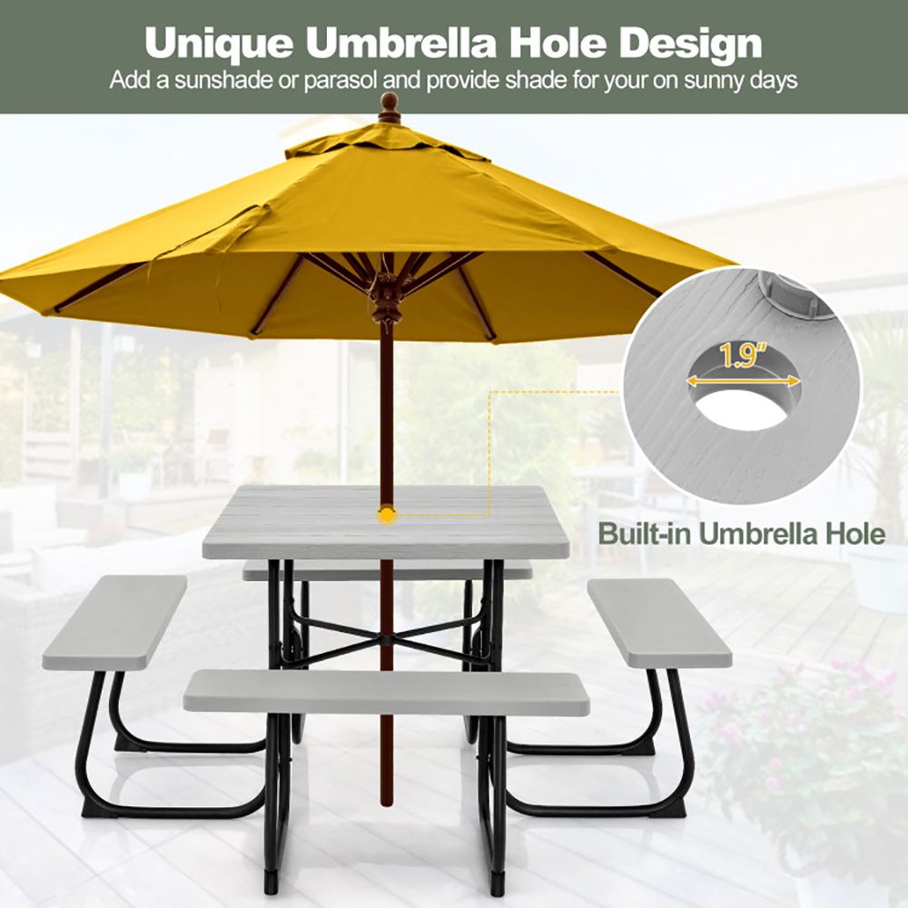 Outdoor Picnic Table with 4 Benches and Umbrella Hole - Renee Lane Company