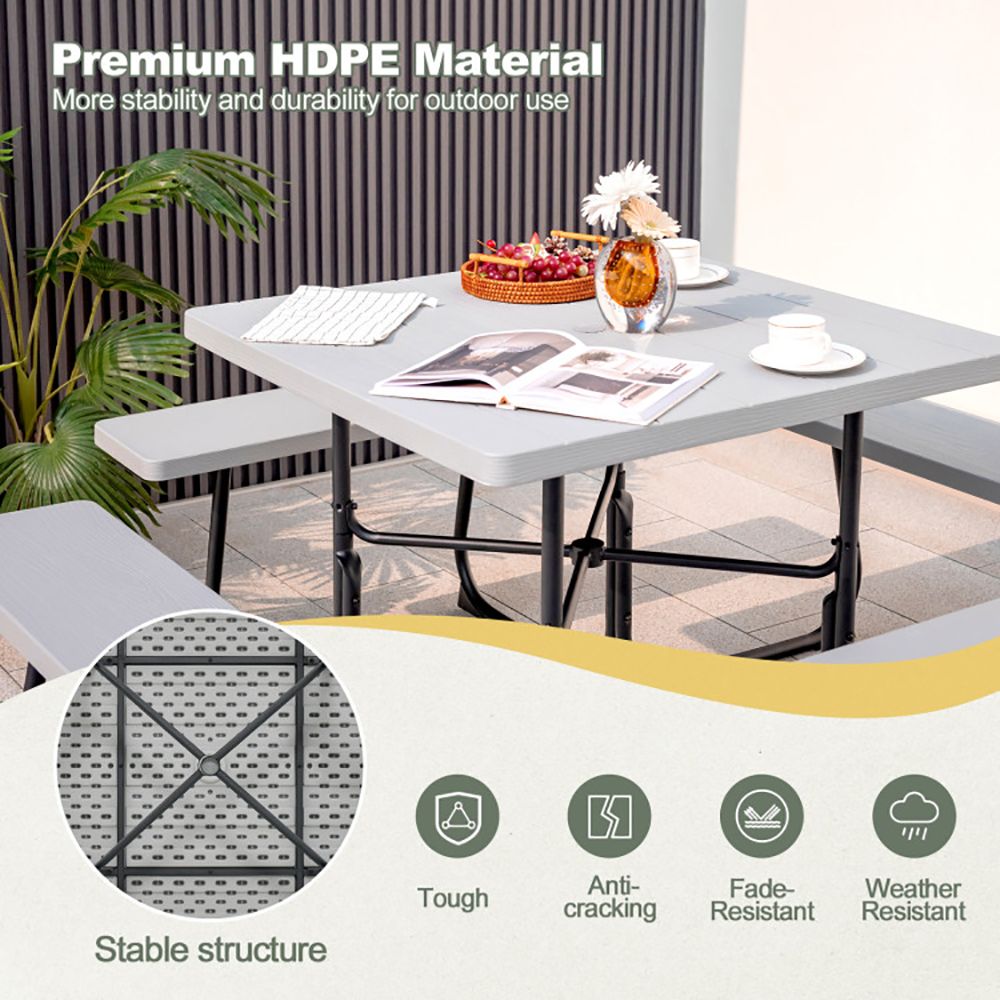 Outdoor Picnic Table with 4 Benches and Umbrella Hole - Renee Lane Company