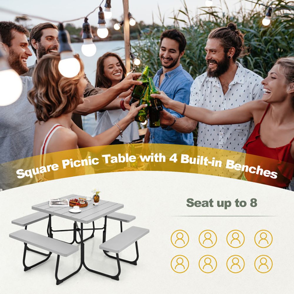 Outdoor Picnic Table with 4 Benches and Umbrella Hole - Renee Lane Company