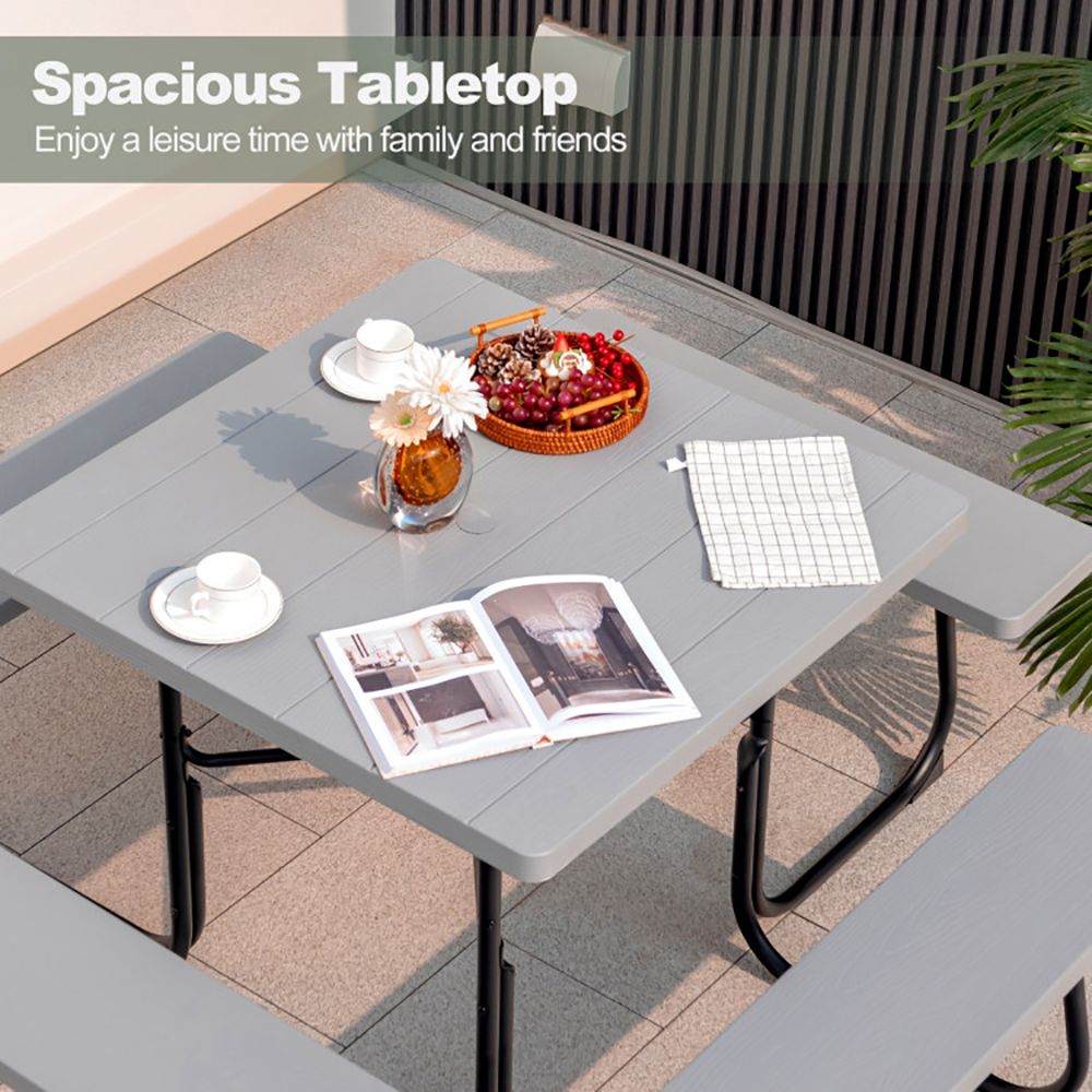 Outdoor Picnic Table with 4 Benches and Umbrella Hole - Renee Lane Company