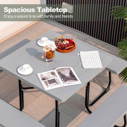 Outdoor Picnic Table with 4 Benches and Umbrella Hole - Renee Lane Company