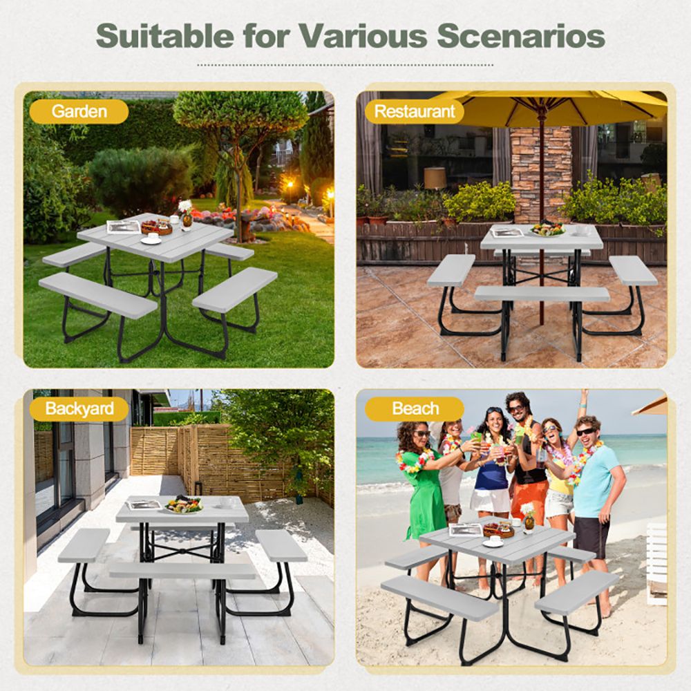 Outdoor Picnic Table with 4 Benches and Umbrella Hole - Renee Lane Company
