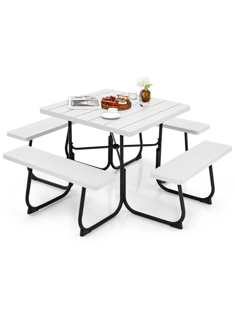 Outdoor Picnic Table with 4 Benches and Umbrella Hole - Renee Lane Company