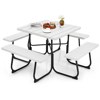 Outdoor Picnic Table with 4 Benches and Umbrella Hole - Renee Lane Company