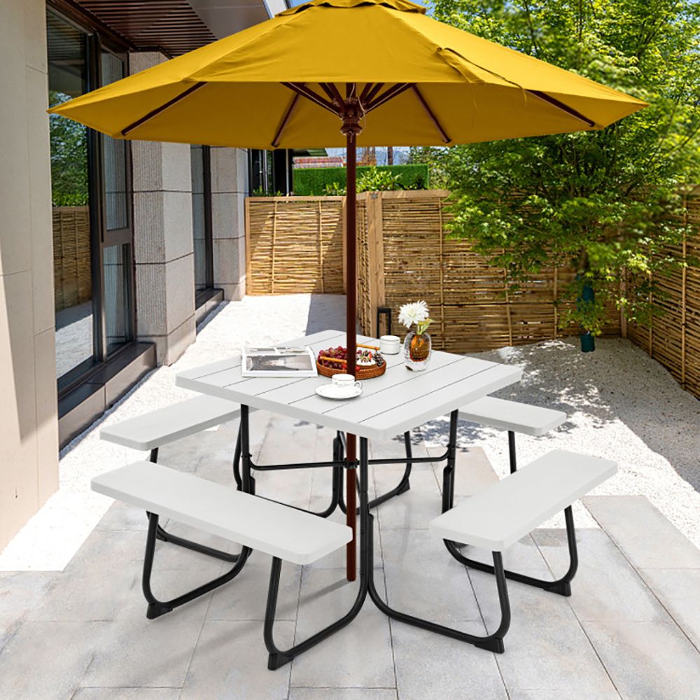 Outdoor Picnic Table with 4 Benches and Umbrella Hole - Renee Lane Company