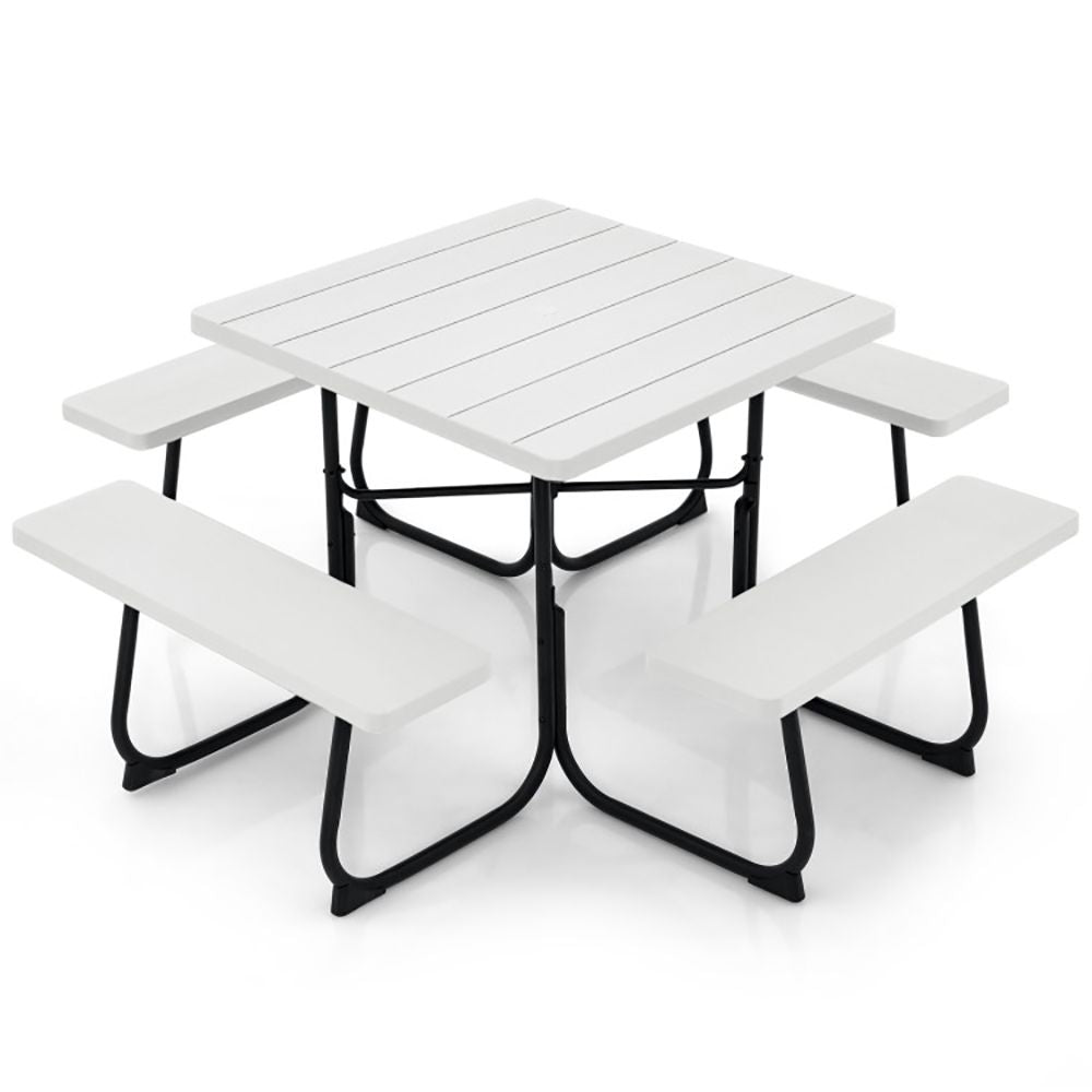 Outdoor Picnic Table with 4 Benches and Umbrella Hole - Renee Lane Company
