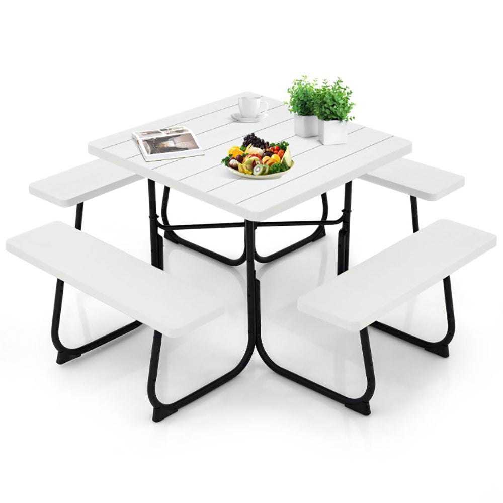 Outdoor Picnic Table with 4 Benches and Umbrella Hole - Renee Lane Company