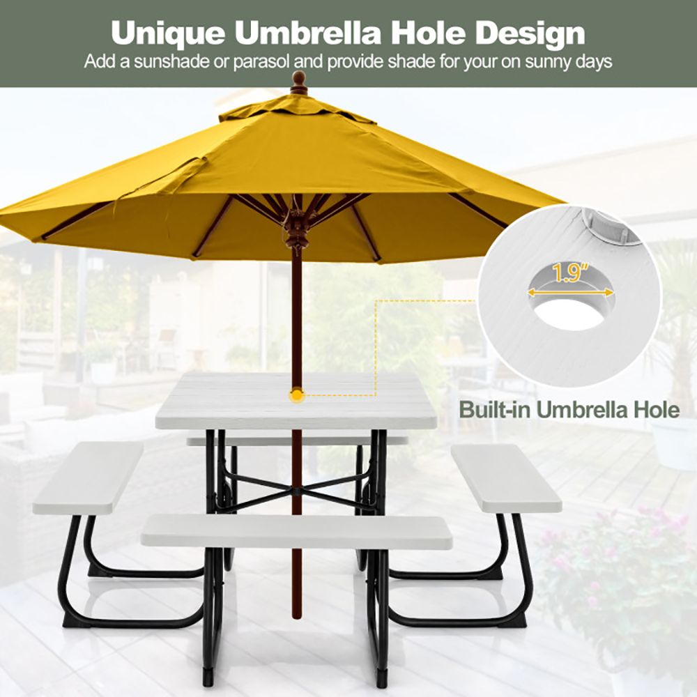 Outdoor Picnic Table with 4 Benches and Umbrella Hole - Renee Lane Company