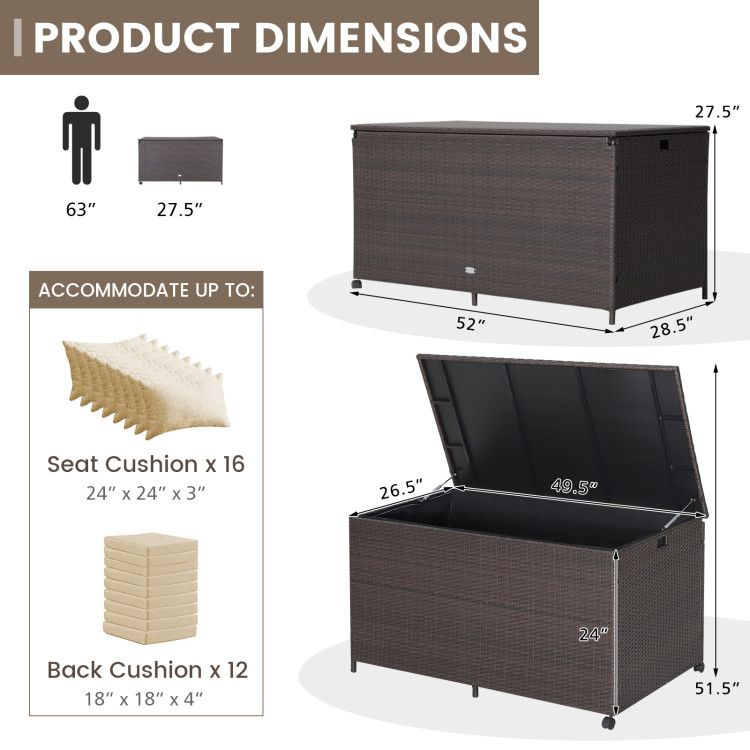 Outdoor Wicker Storage Box with Zippered Liner-133 Gallon - Renee Lane Company