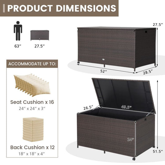Outdoor Wicker Storage Box with Zippered Liner-133 Gallon - Renee Lane Company