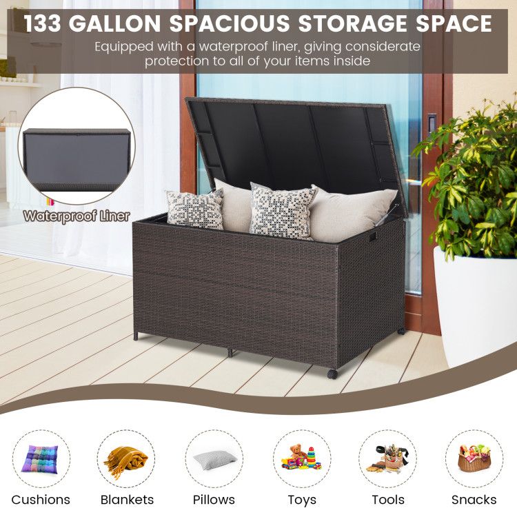 Outdoor Wicker Storage Box with Zippered Liner-133 Gallon - Renee Lane Company