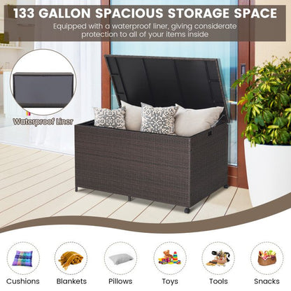 Outdoor Wicker Storage Box with Zippered Liner-133 Gallon - Renee Lane Company