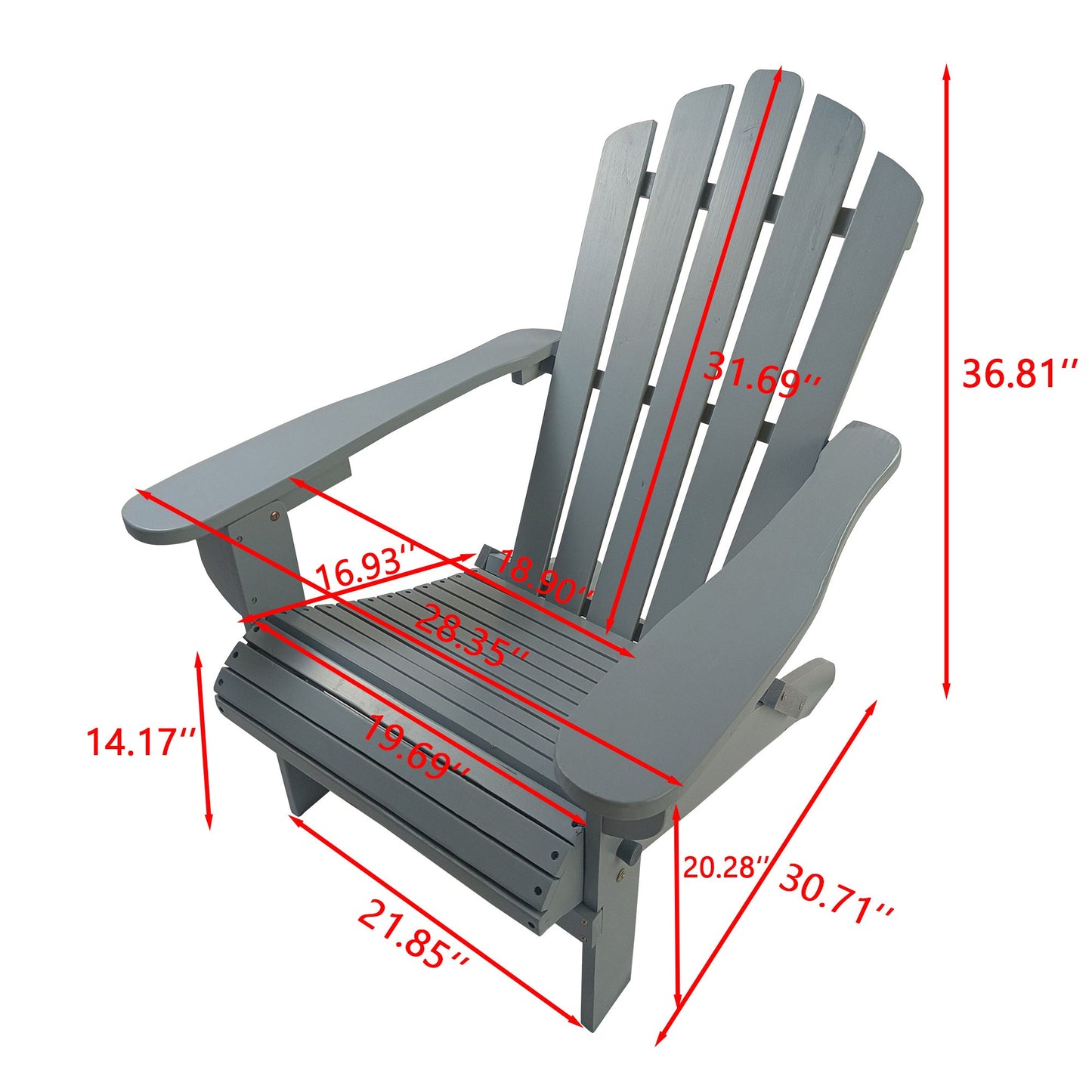 Outdoor or indoor Wood Adirondack chair, foldable, grey - Renee Lane Company