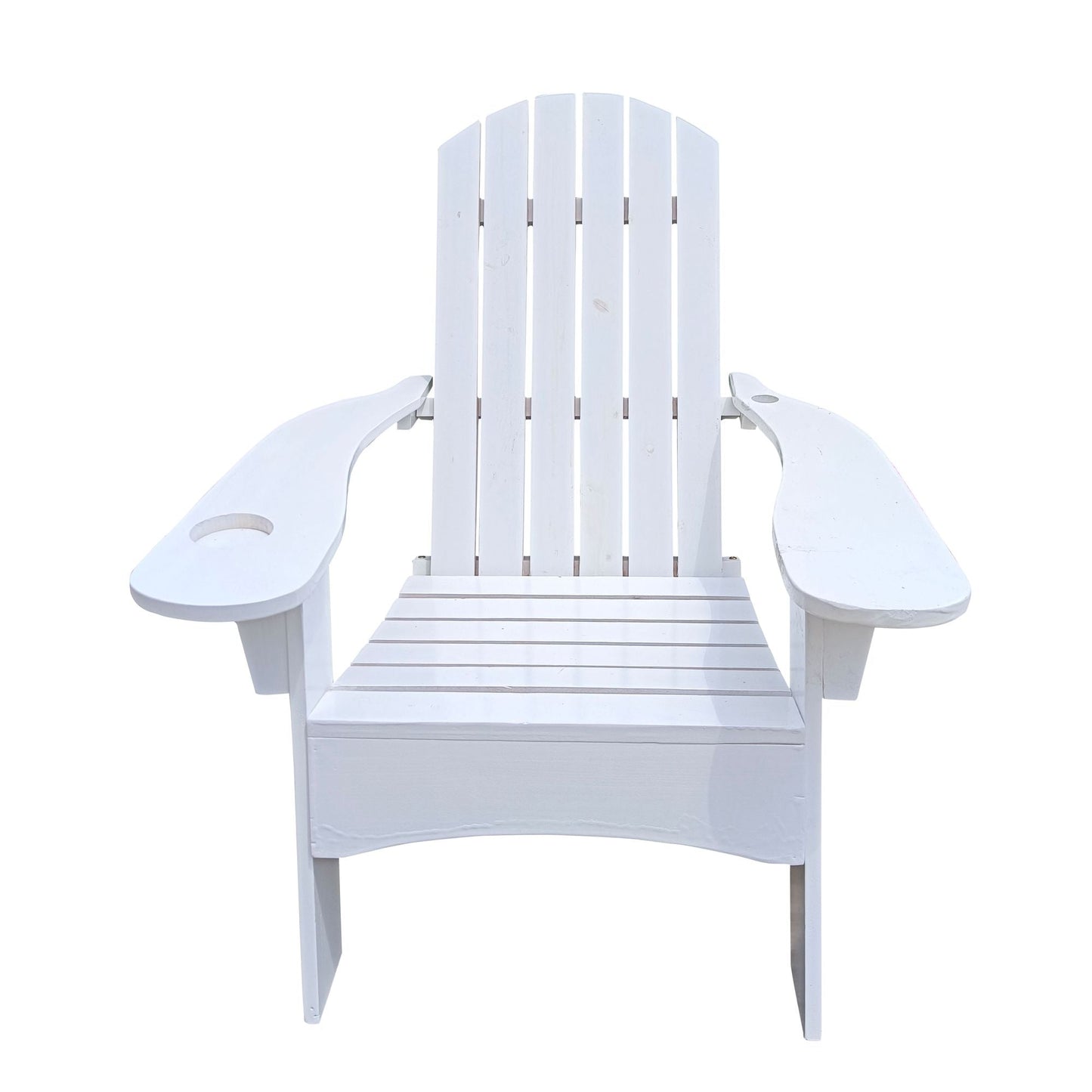 Outdoor or indoor Wood Adirondack chair with an hole to hold umbrella on the arm - Renee Lane Company