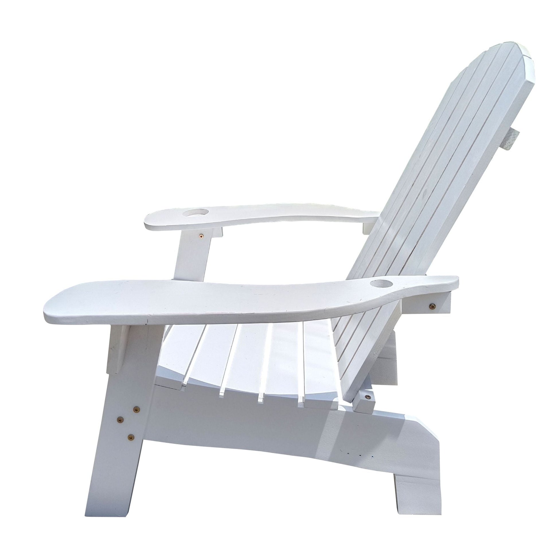 Outdoor or indoor Wood Adirondack chair with an hole to hold umbrella on the arm - Renee Lane Company