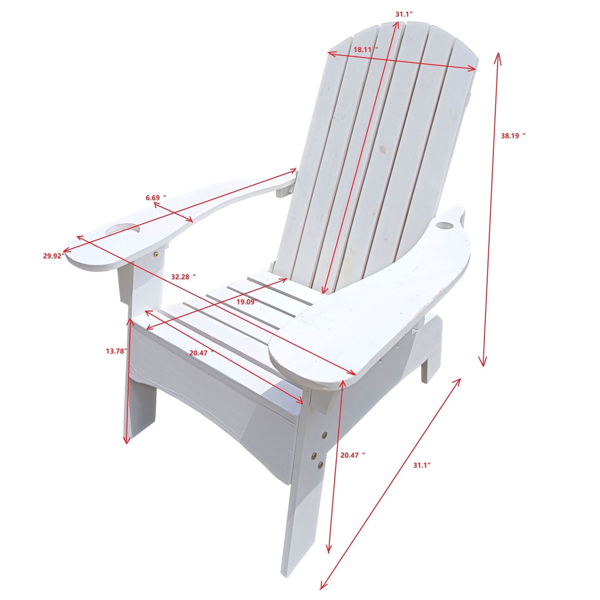 Outdoor or indoor Wood Adirondack chair with an hole to hold umbrella on the arm - Renee Lane Company