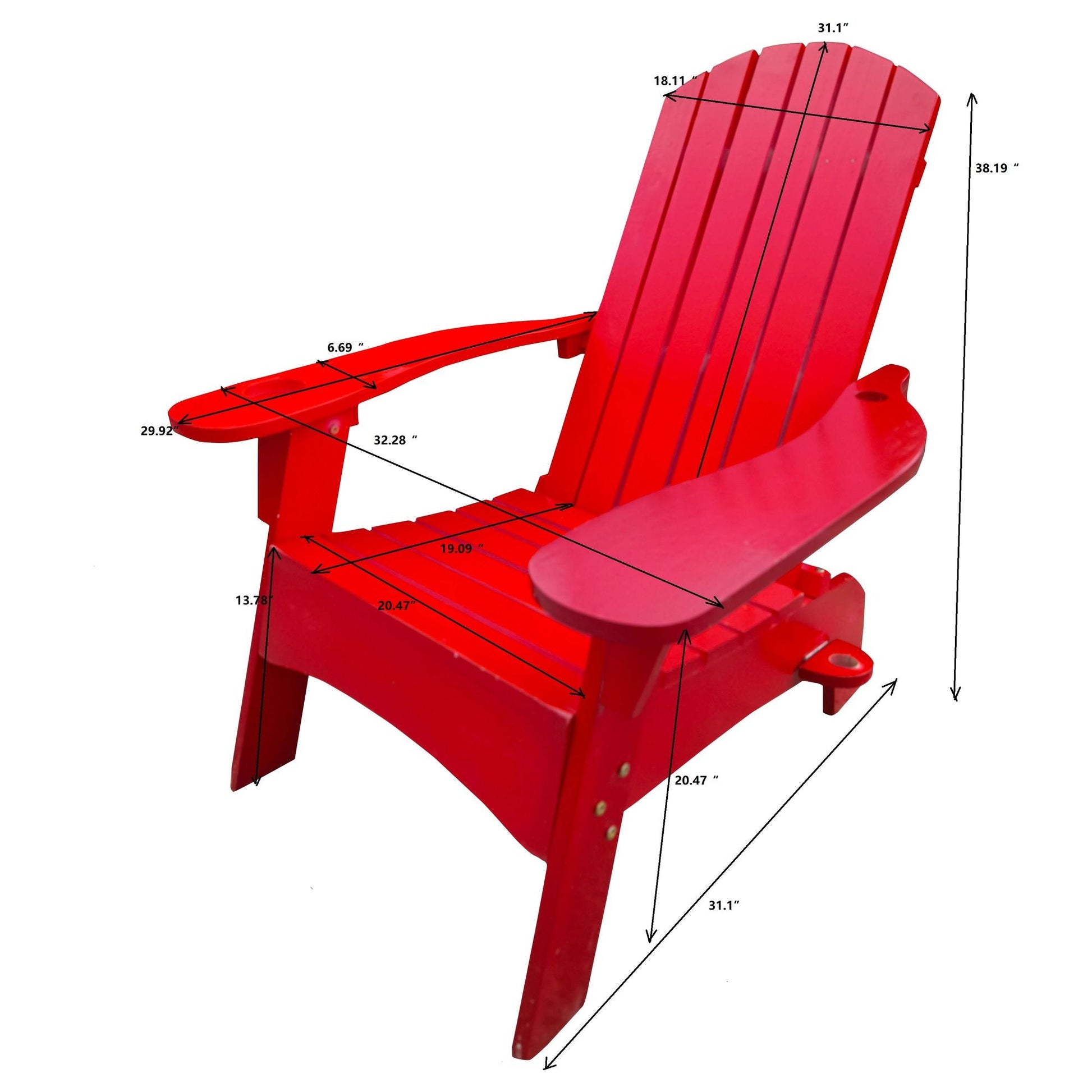 Outdoor or indoor Wood Adirondack chair with an hole to hold umbrella on the arm - Renee Lane Company