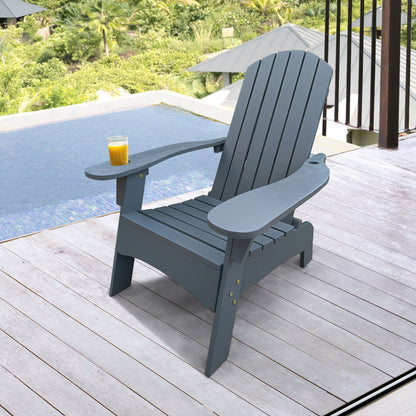 Outdoor or indoor Wood Adirondack chair with an hole to hold umbrella on the arm - Renee Lane Company