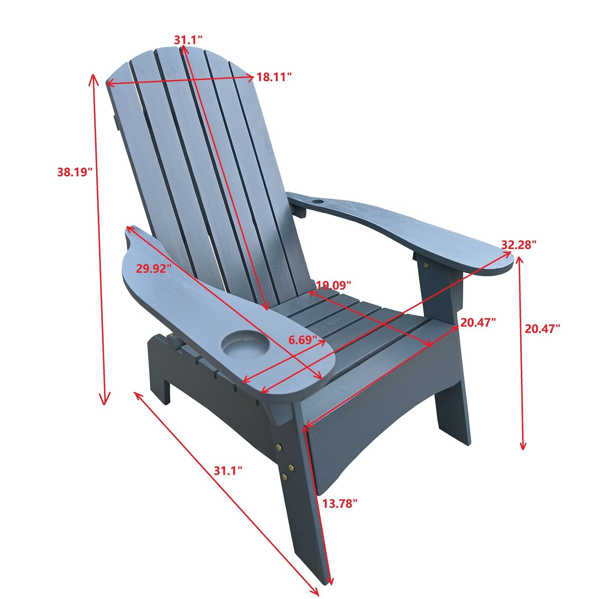 Outdoor or indoor Wood Adirondack chair with an hole to hold umbrella on the arm - Renee Lane Company