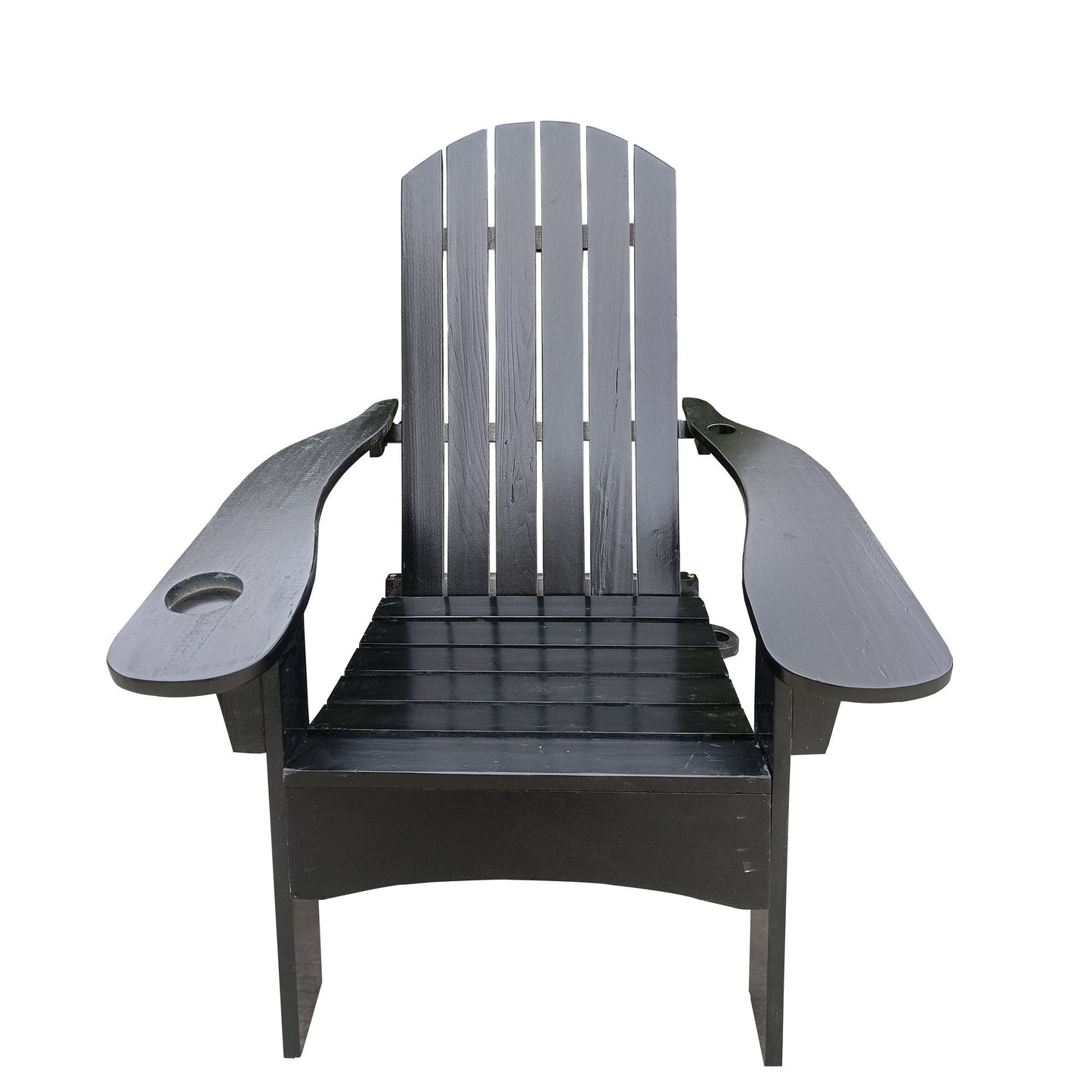 Outdoor or indoor Wood Adirondack chair with an hole to hold umbrella on the arm - Renee Lane Company