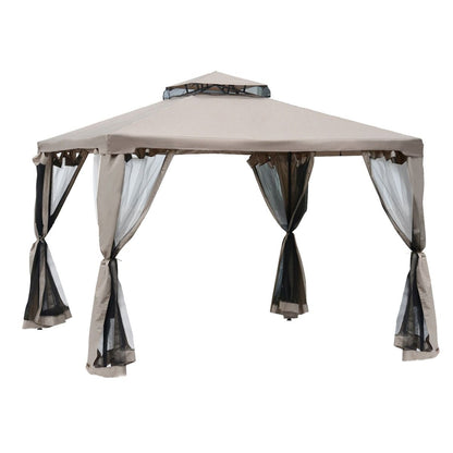 Outsunny 10' x 10' Gazebo Tent, Canopy with Mosquito Netting SideWalls, 2-Tier Vented Roof, Fabric for Garden, Lawn, Backyard, Taupe - Renee Lane Company