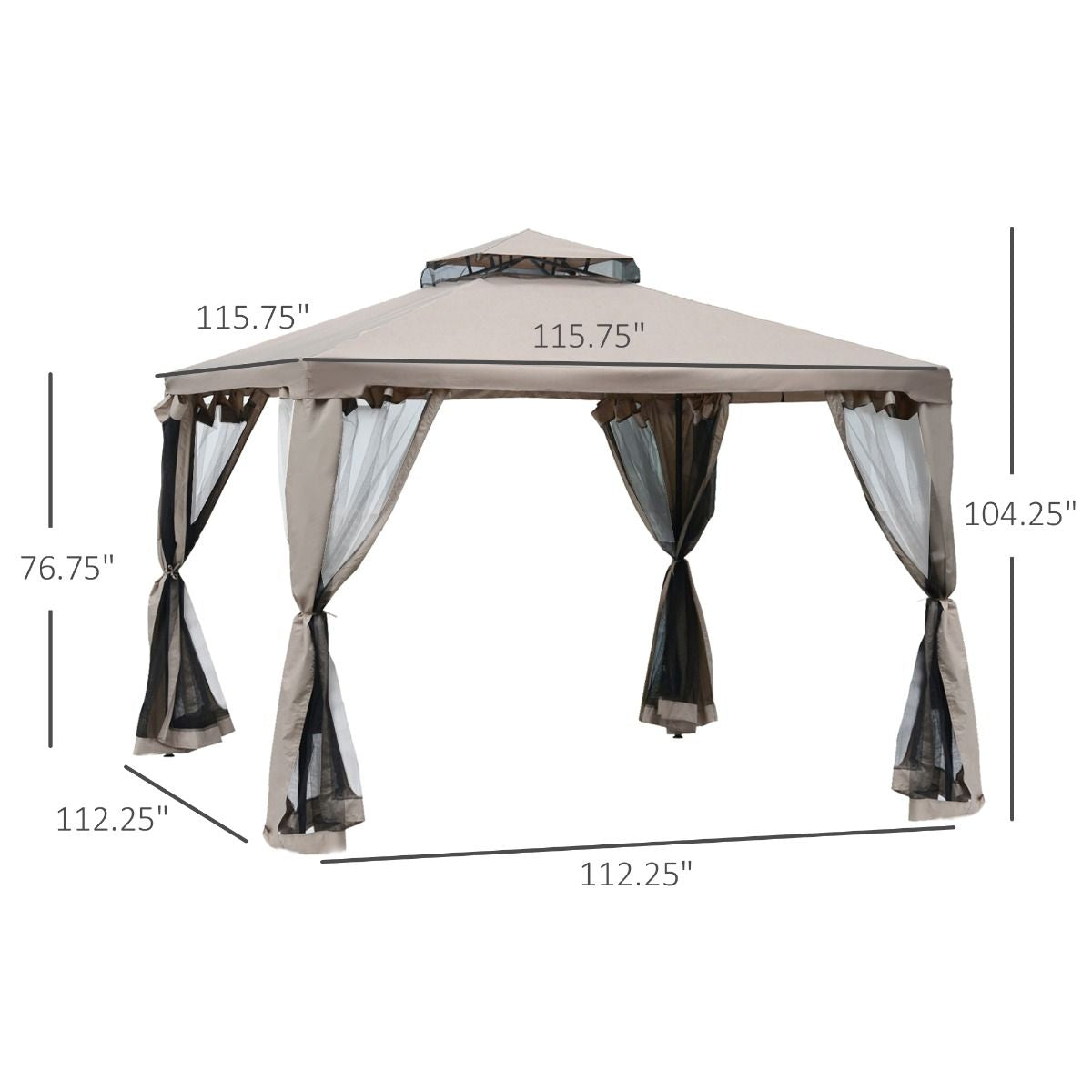 Outsunny 10' x 10' Gazebo Tent, Canopy with Mosquito Netting SideWalls, 2-Tier Vented Roof, Fabric for Garden, Lawn, Backyard, Taupe - Renee Lane Company
