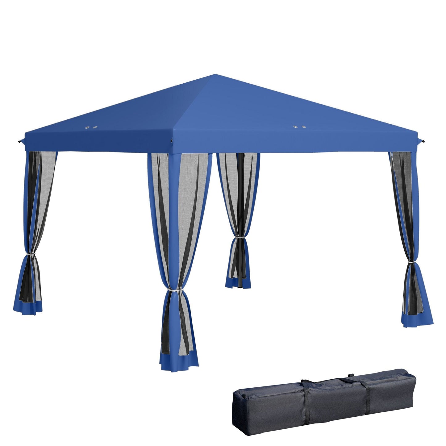 Outsunny 10' x 10' Pop Up Canopy Tent with Netting, Instant Gazebo, Screen House Room with Carry Bag, Height Adjustable, for Outdoor, Garden, Patio, Camping, Blue - Renee Lane Company