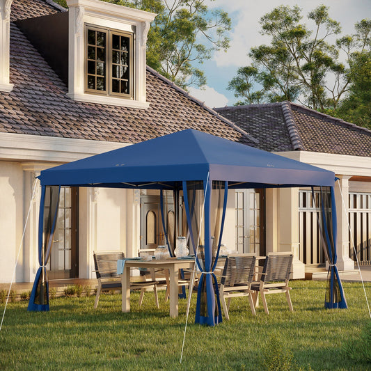 Outsunny 10' x 10' Pop Up Canopy Tent with Netting, Instant Gazebo, Screen House Room with Carry Bag, Height Adjustable, for Outdoor, Garden, Patio, Camping, Blue - Renee Lane Company