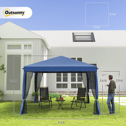 Outsunny 10' x 10' Pop Up Canopy Tent with Netting, Instant Gazebo, Screen House Room with Carry Bag, Height Adjustable, for Outdoor, Garden, Patio, Camping, Blue - Renee Lane Company