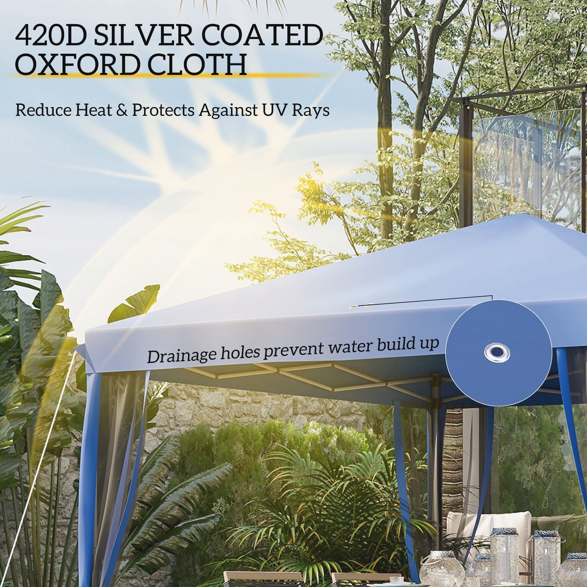 Outsunny 10' x 10' Pop Up Canopy Tent with Netting, Instant Gazebo, Screen House Room with Carry Bag, Height Adjustable, for Outdoor, Garden, Patio, Camping, Blue - Renee Lane Company