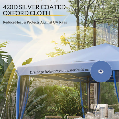 Outsunny 10' x 10' Pop Up Canopy Tent with Netting, Instant Gazebo, Screen House Room with Carry Bag, Height Adjustable, for Outdoor, Garden, Patio, Camping, Blue - Renee Lane Company