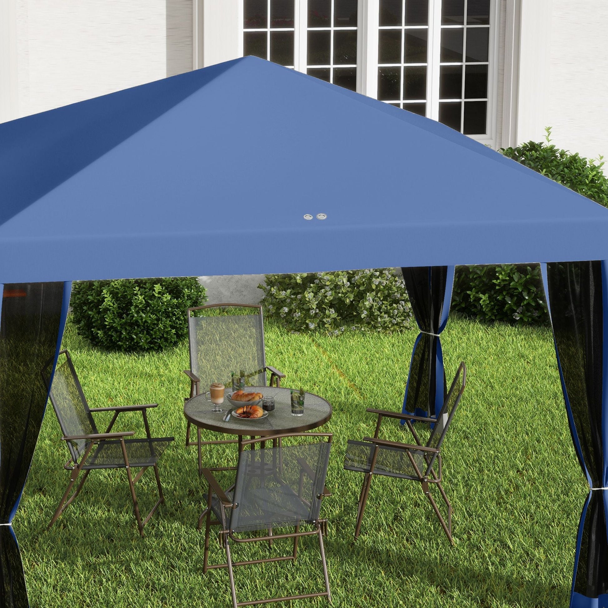 Outsunny 10' x 10' Pop Up Canopy Tent with Netting, Instant Gazebo, Screen House Room with Carry Bag, Height Adjustable, for Outdoor, Garden, Patio, Camping, Blue - Renee Lane Company