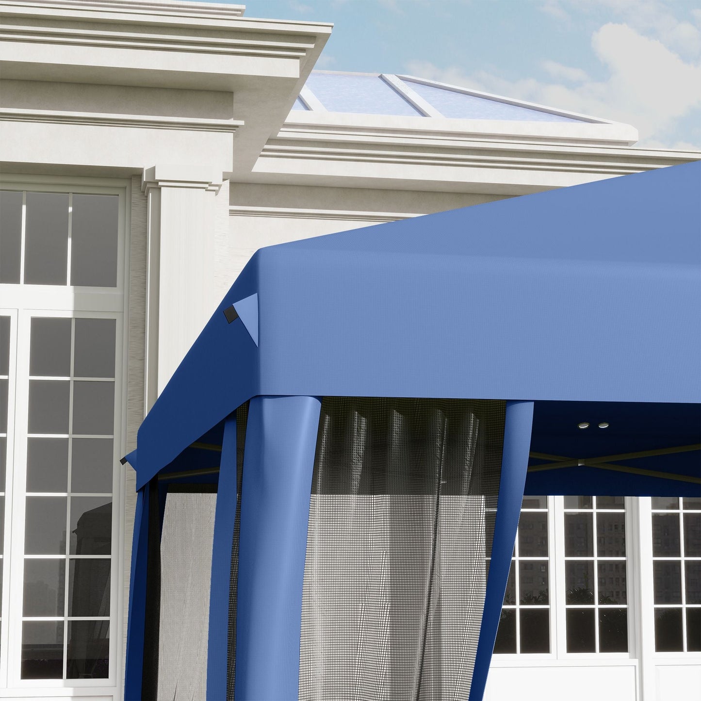 Outsunny 10' x 10' Pop Up Canopy Tent with Netting, Instant Gazebo, Screen House Room with Carry Bag, Height Adjustable, for Outdoor, Garden, Patio, Camping, Blue - Renee Lane Company