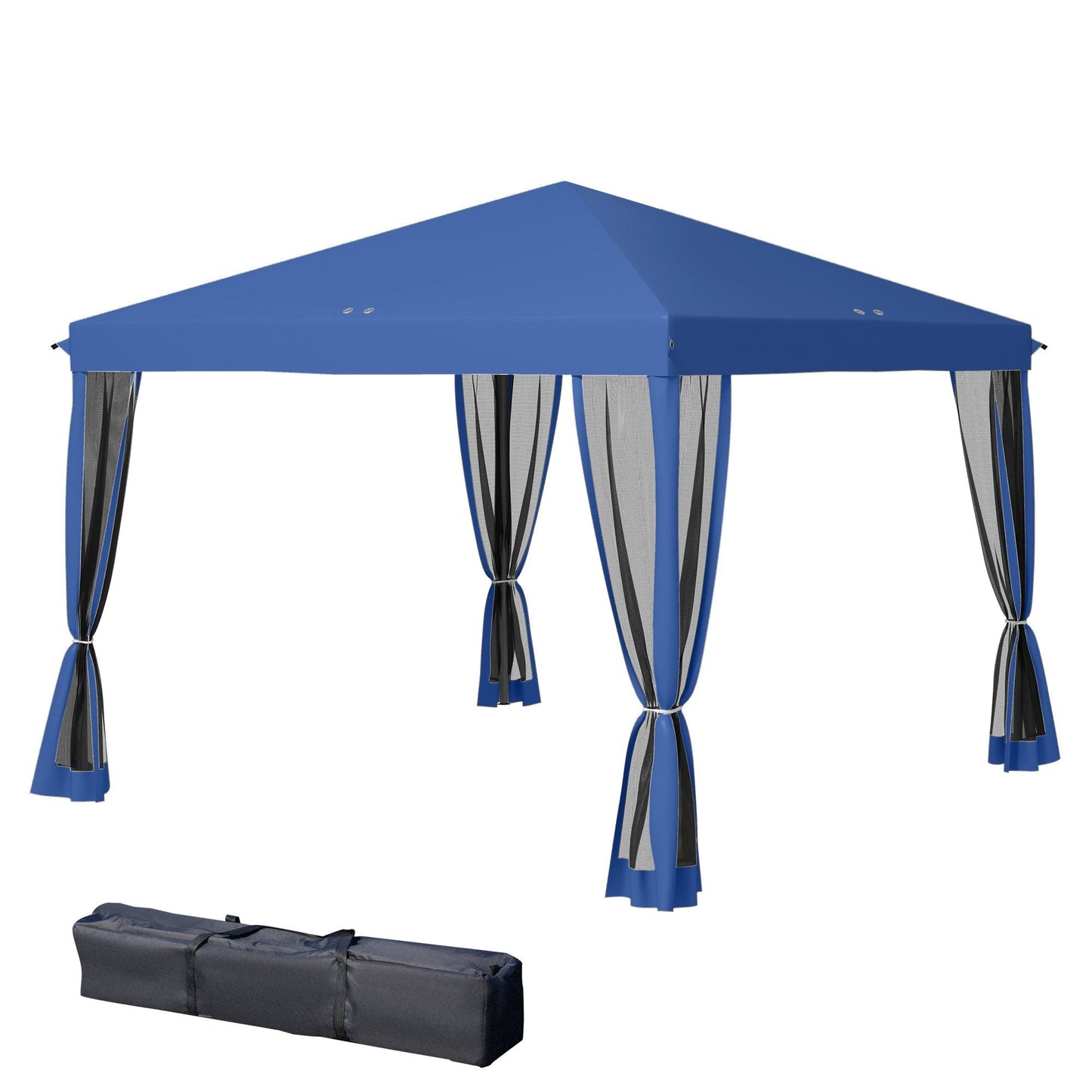 Outsunny 10' x 10' Pop Up Canopy Tent with Netting, Instant Gazebo, Screen House Room with Carry Bag, Height Adjustable, for Outdoor, Garden, Patio, Camping, Blue - Renee Lane Company