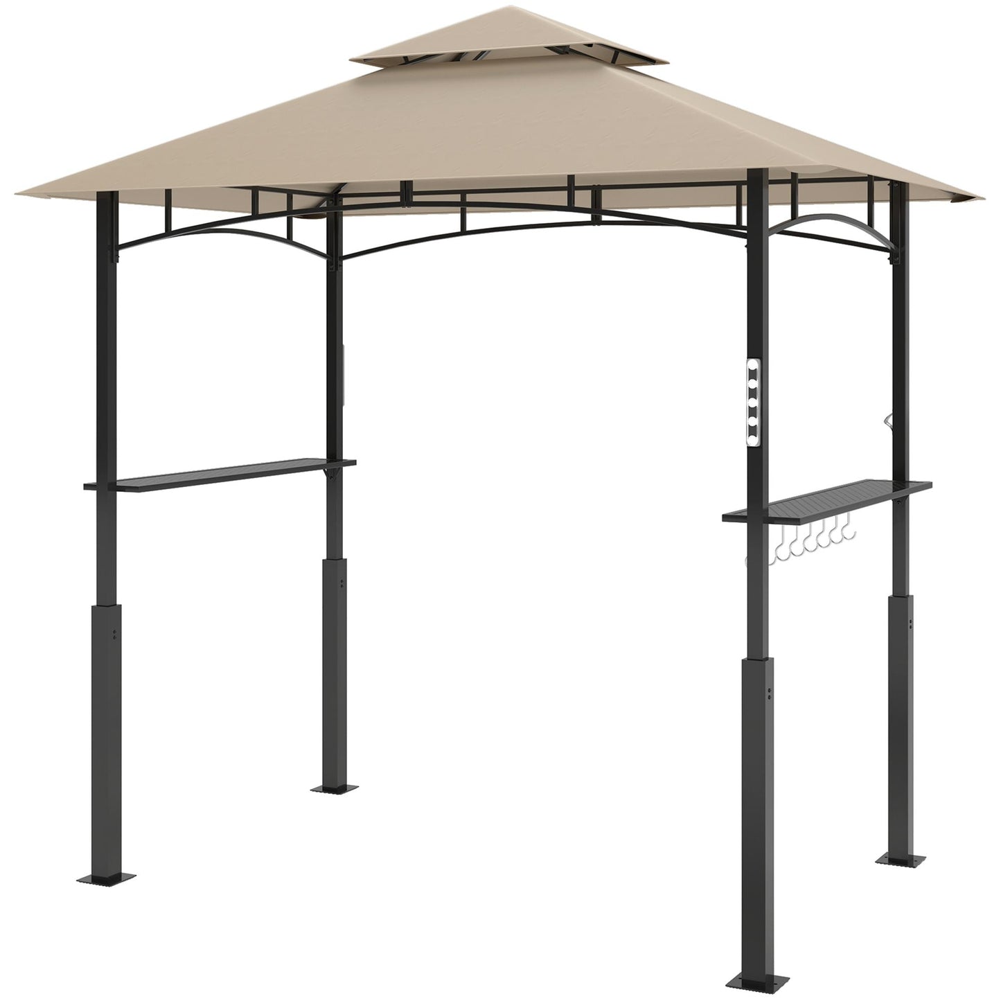Outsunny 8' x 5' Outdoor Grill Gazebo, Barbecue Gazebo Shelter with LED Light, 2 Side Shelves, Hooks, Bottle Opener, Khaki - Renee Lane Company