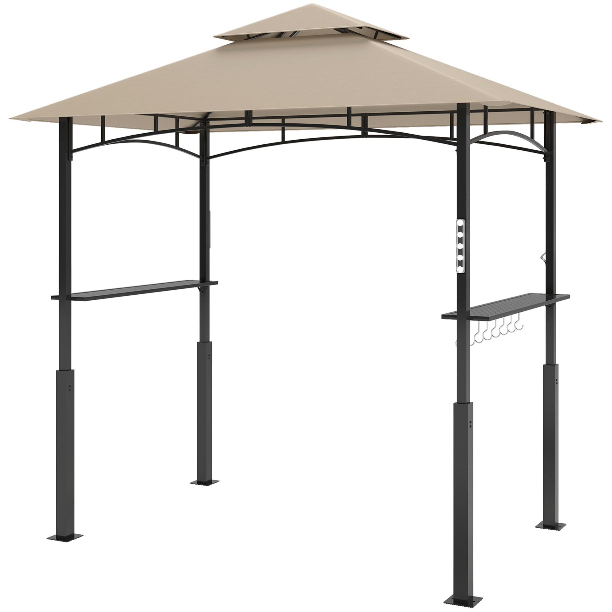 Outsunny 8' x 5' Outdoor Grill Gazebo, Barbecue Gazebo Shelter with LED Light, 2 Side Shelves, Hooks, Bottle Opener, Khaki - Renee Lane Company