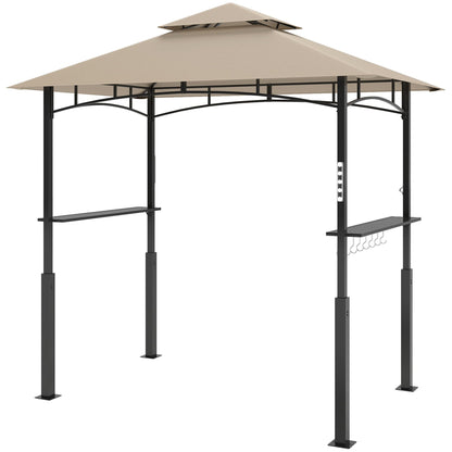 Outsunny 8' x 5' Outdoor Grill Gazebo, Barbecue Gazebo Shelter with LED Light, 2 Side Shelves, Hooks, Bottle Opener, Khaki - Renee Lane Company