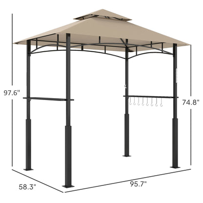 Outsunny 8' x 5' Outdoor Grill Gazebo, Barbecue Gazebo Shelter with LED Light, 2 Side Shelves, Hooks, Bottle Opener, Khaki - Renee Lane Company