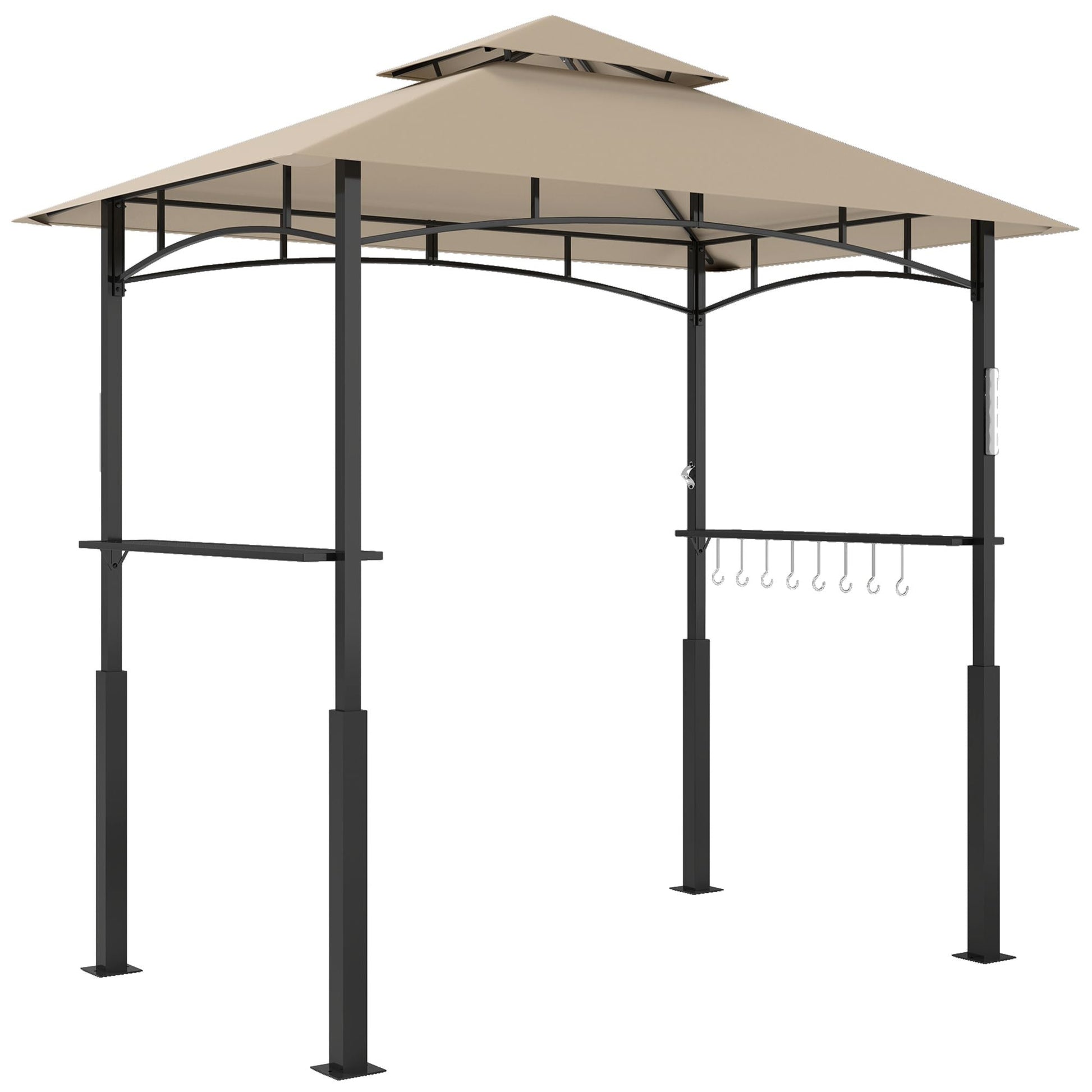 Outsunny 8' x 5' Outdoor Grill Gazebo, Barbecue Gazebo Shelter with LED Light, 2 Side Shelves, Hooks, Bottle Opener, Khaki - Renee Lane Company
