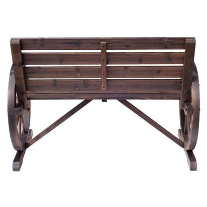 Outsunny Wagon Wheel Bench Rustic 2-Person Outdoor Patio Carbonized Finish with Backrest - Renee Lane Company