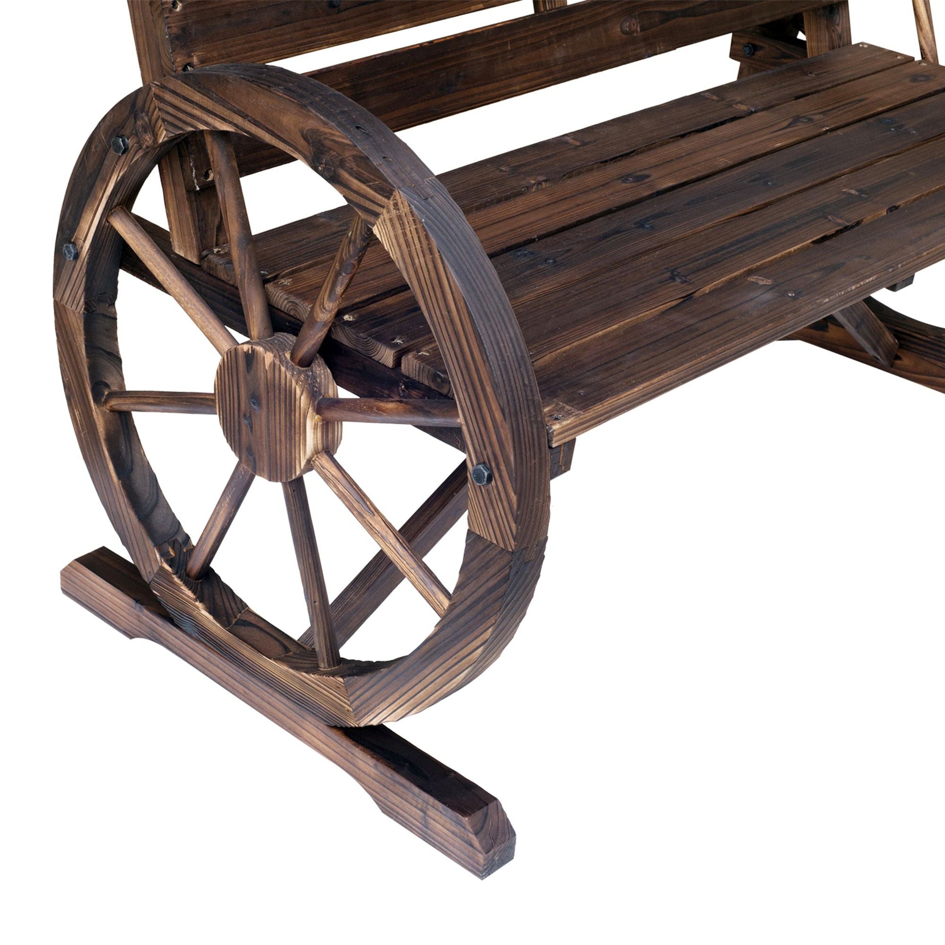 Outsunny Wagon Wheel Bench Rustic 2-Person Outdoor Patio Carbonized Finish with Backrest - Renee Lane Company