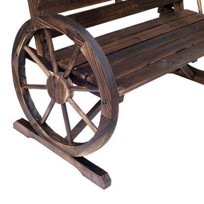 Outsunny Wagon Wheel Bench Rustic 2-Person Outdoor Patio Carbonized Finish with Backrest - Renee Lane Company