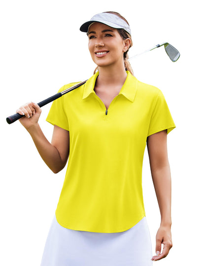 PINSPARK Golf Shirts for Women UPF 50+ Sun Protection Zip Up Tennis Quick Dry Loose Fit Polo Shirt Hiking Solid Yellow L - Renee Lane Company