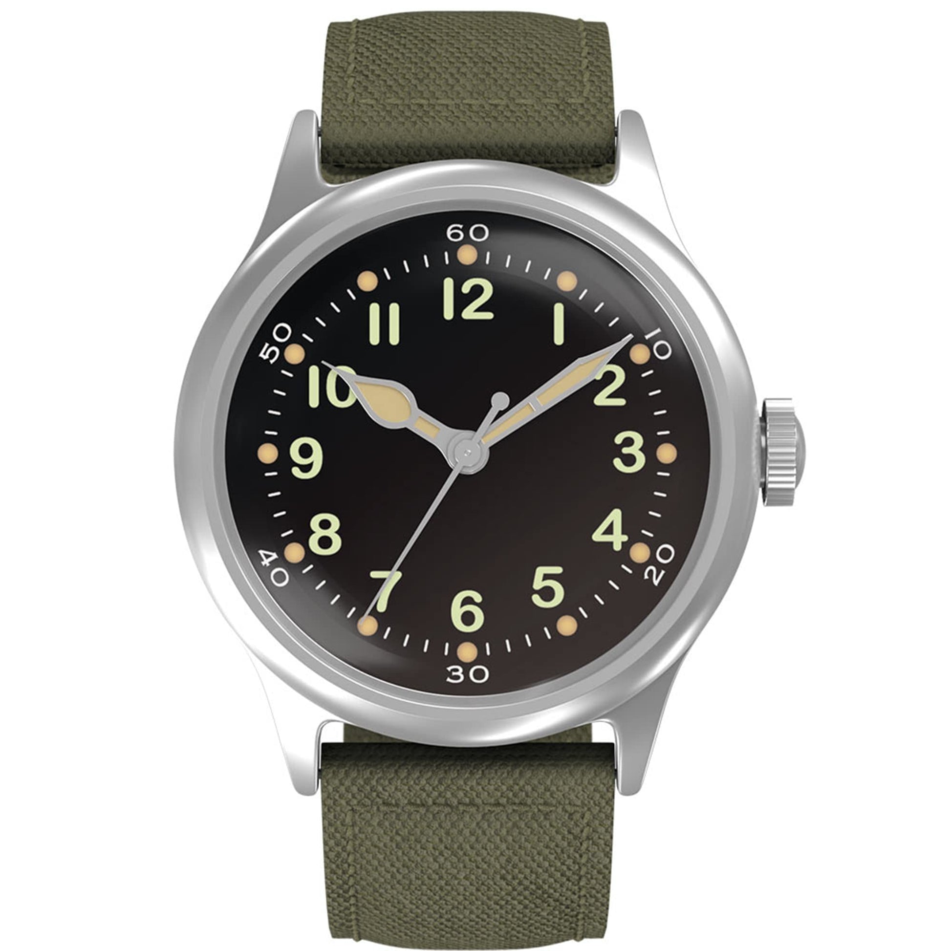 PRAESIDUS A-11 Service Watch Mens 38 mm Military Automatic Watch in Black Dial and Canvas Strap - Renee Lane Company