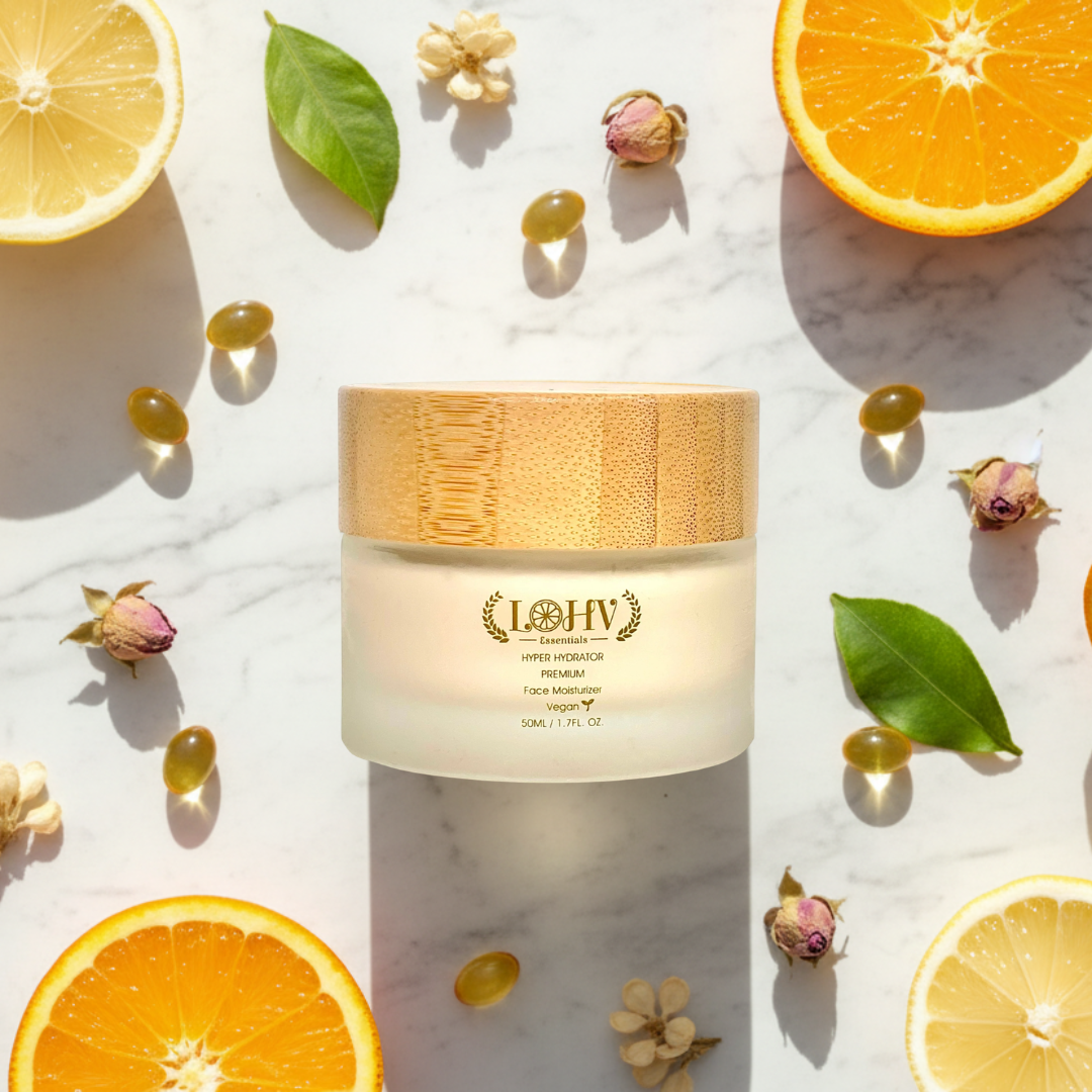 Face moisturizer jar with gold lid, centered product view