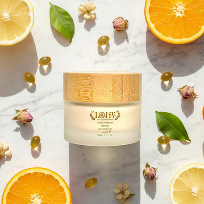 Face moisturizer jar with gold lid, centered product view