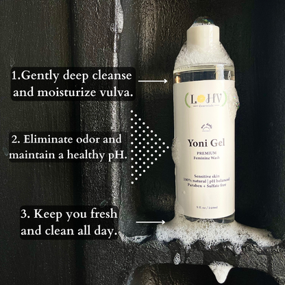 PREMIUM Herbal LOHV YONI GEL pH Balancing Intimate Wash: Eliminate Odor, Cleanse Vulva, Maintain a Healthy pH Balance with Palm Kernel Oil + Rose Oil + Aloe Vera Leaf - Renee Lane Company